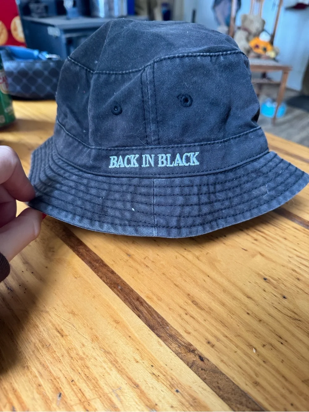 AC/DC Black Bucket Hat with Light Blue Embroidered Logo - Picture 2 of 4